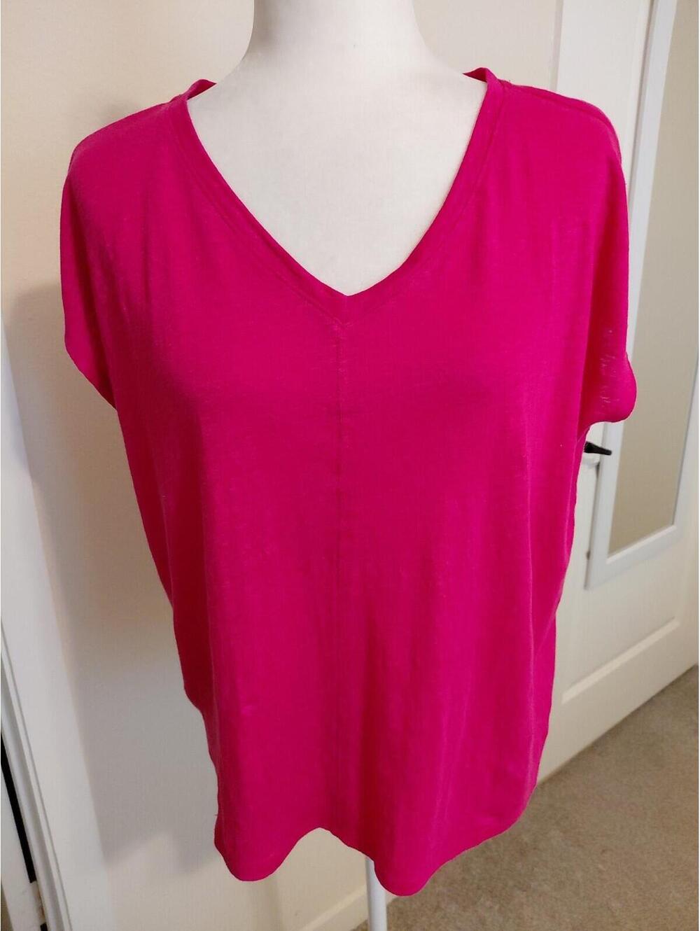 NWT Eileen Fisher Organic Linen V-neck T-shirt Dark Pink Sz XS